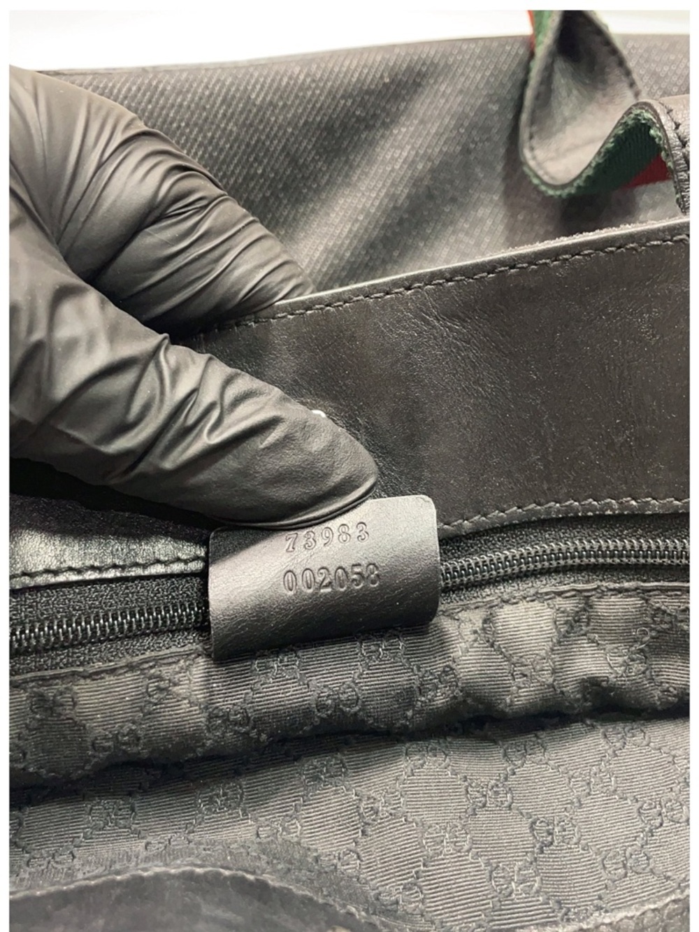 Gucci Black Shoulder Tote with Red & Green Webbing - Picture 5 of 11